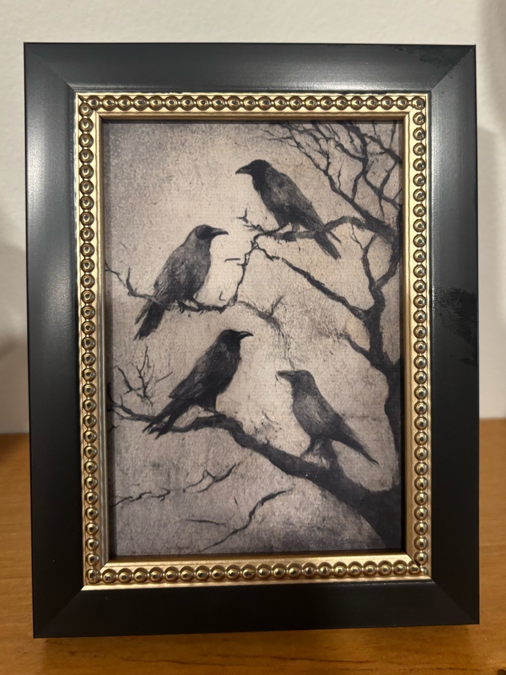 Gothic Raven Crow Framed Art Vintage Inspired Halloween 4x6